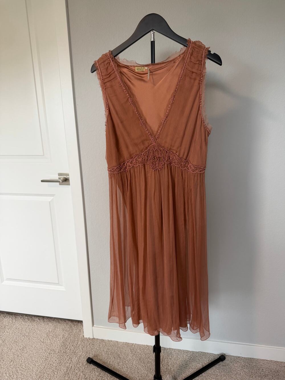 100% Silk Boho Midi Dress Beaded Floral Empire Waist Boho Fairy Indie Ethereal